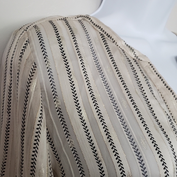 Collective Concepts Beige Gold Black Stripe Blouse - Picture 4 of 8